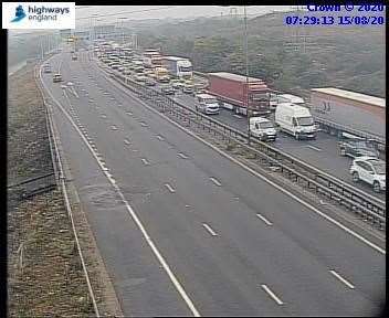 Traffic queuing on the M25 before the Dartford Crossing due to a police incident. Picture: Highways England