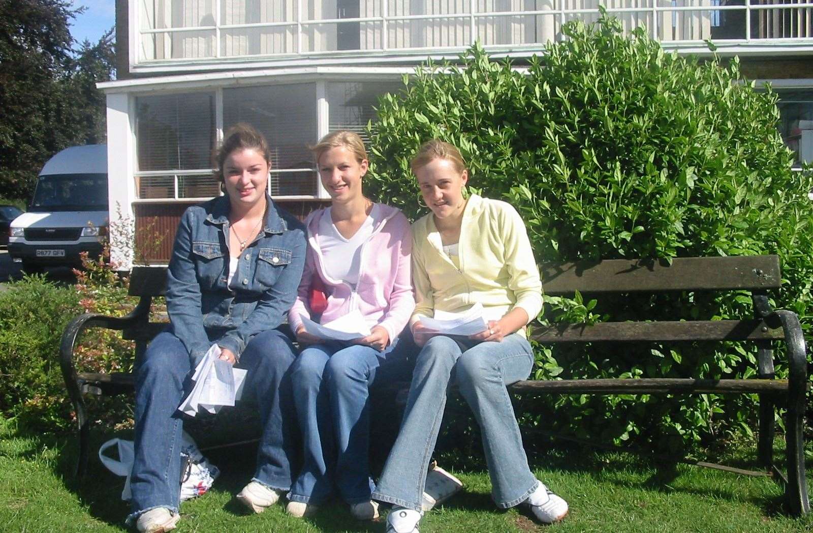 Pupils at The Abbey School in Faversham Amanda Lay, 18, Melanie King, 18, and Claire Nicholls, 18, (left to right) with their A-level results