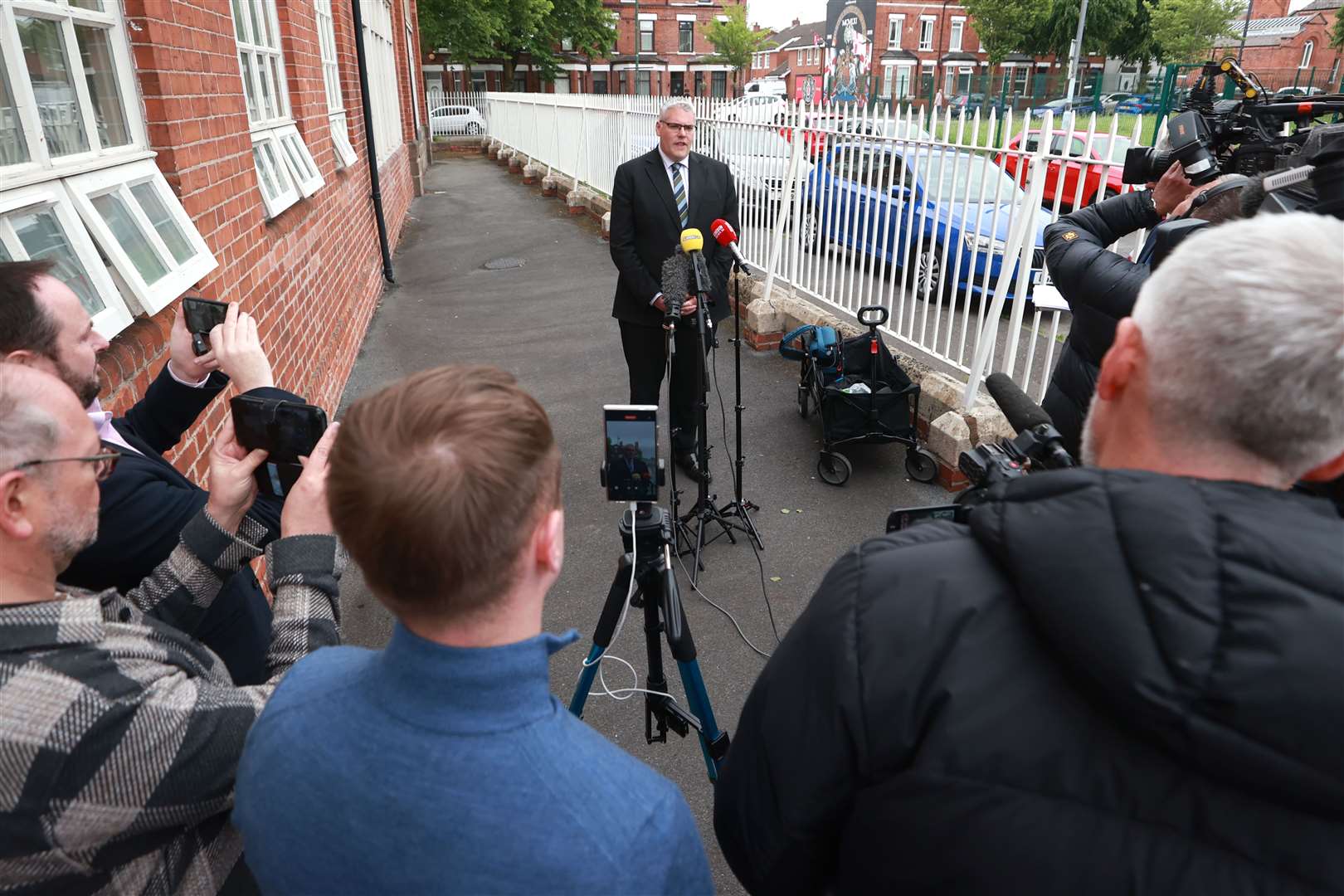 DUP interim leader Gavin Robinson speaks to the media during a press conference at a Sure Start centre in east Belfast (Liam McBurney/PA)