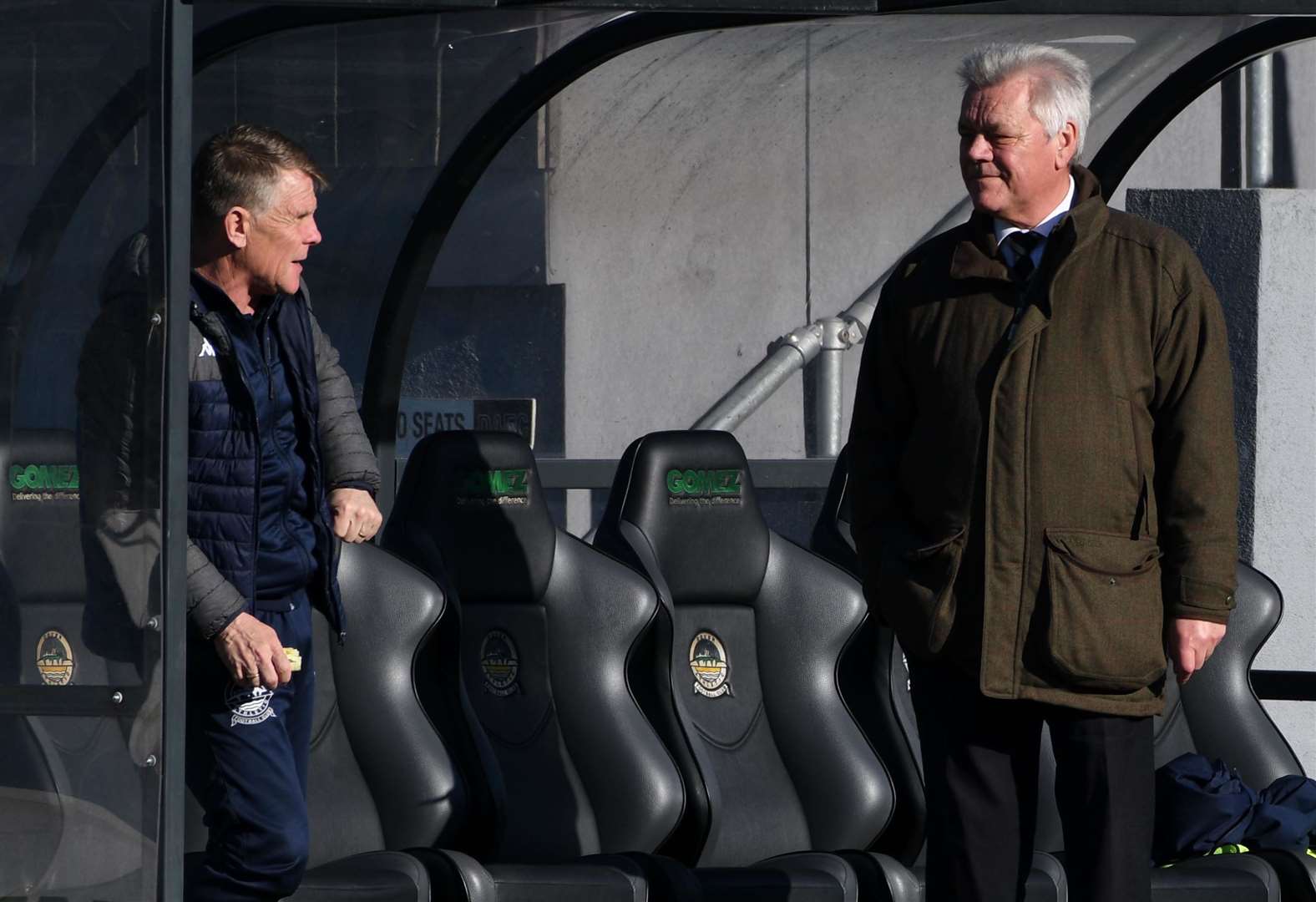 Dover chairman Jim Parmenter, right, has confirmed Andy Hessenthaler is to stay on at Crabble next season. Picture: Barry Goodwin