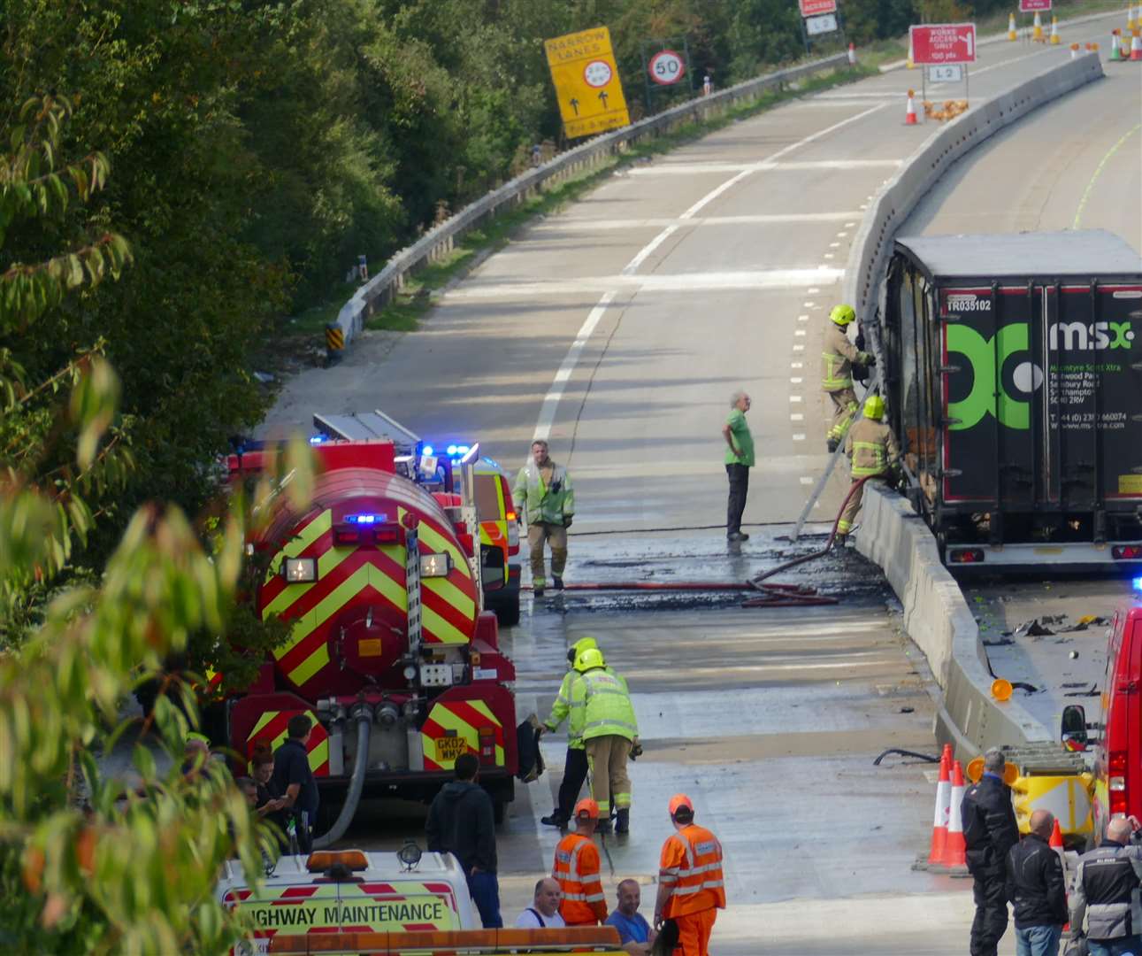 The aftermath of a lorry fire in the M20 roadworks earlier this year. Picture: Andy Clark