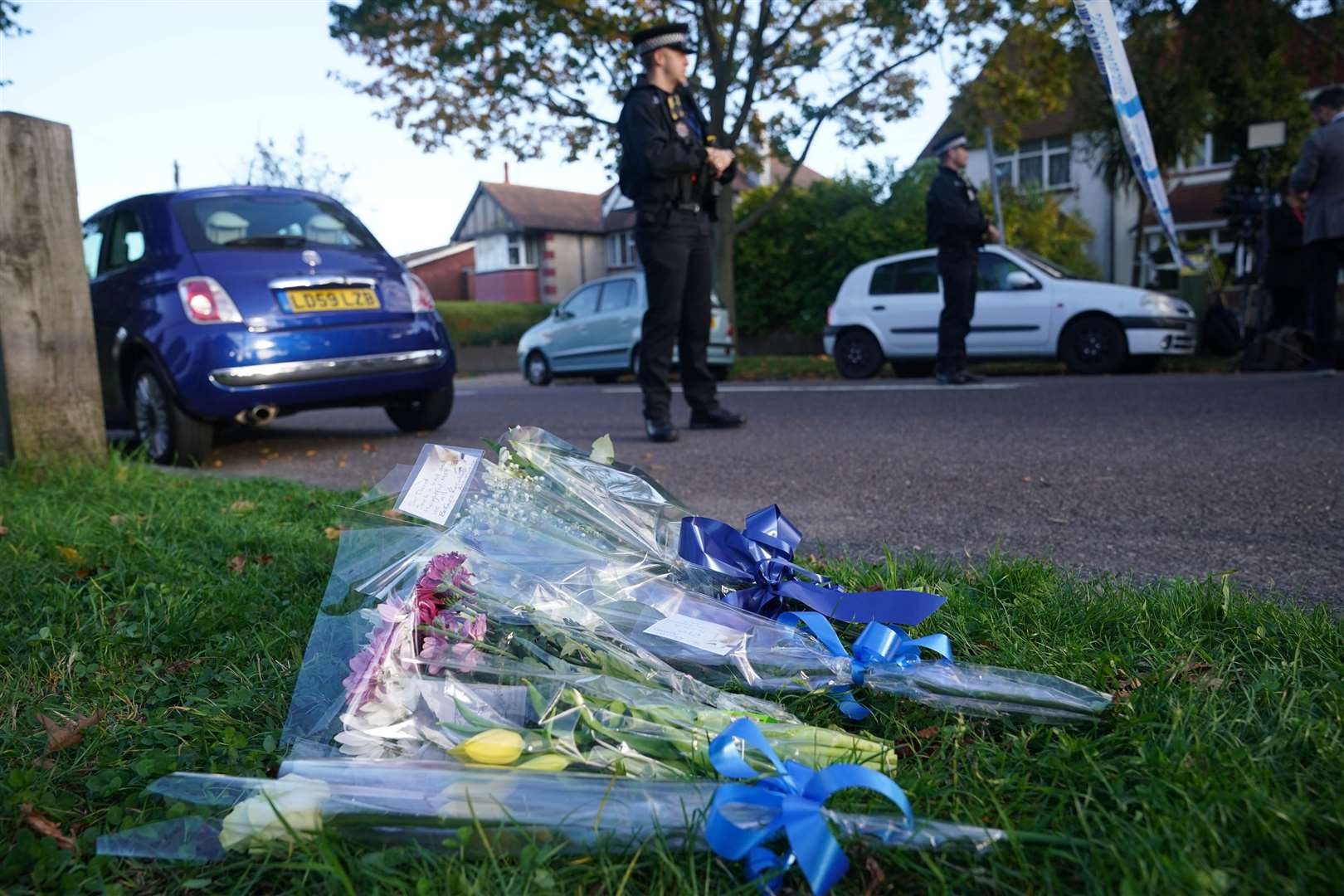 Flowers at the scene near Belfairs Methodist Church in Leigh-on-Sea, Essex (Yui Mok/PA)