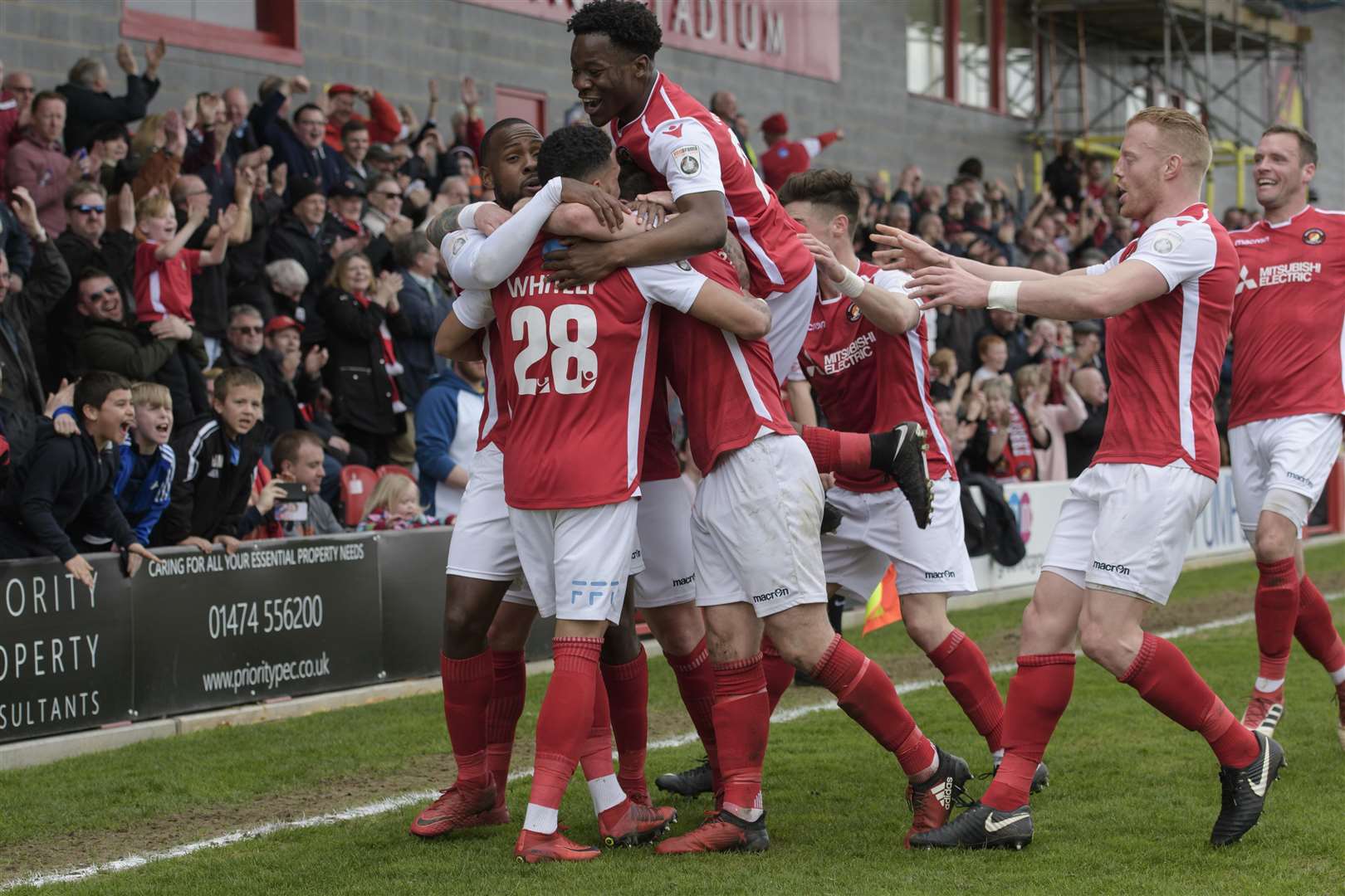 Ebbsfleet's players celebrate the equaliser Picture: Andy Payton