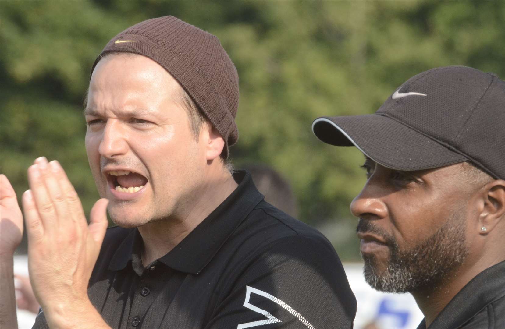 Faversham joint-managers John Embery and Jermaine Darlington. Picture: Chris Davey