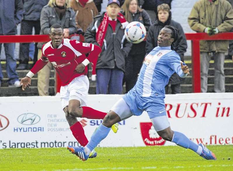 Ebbsfleet winger Anthony Cook gets another cross in (Pic: Andy Payton)