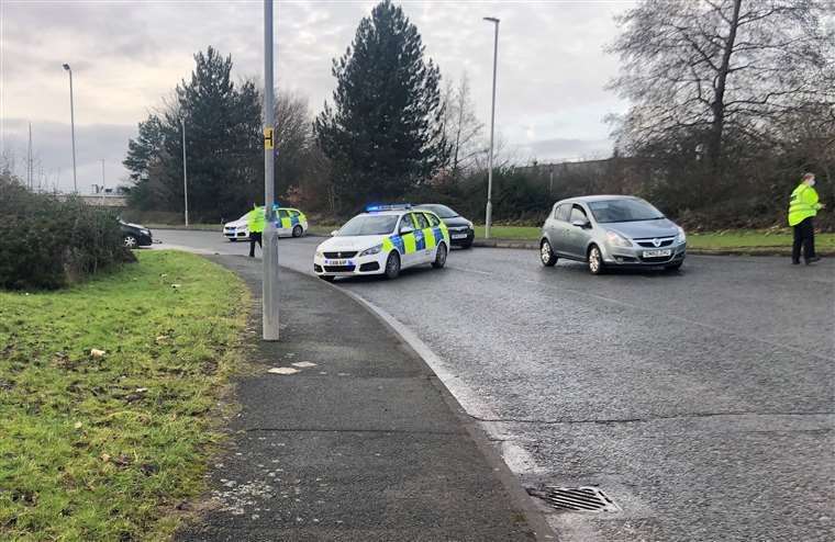 Police cordons outside the Wockhardt factory in Wrexham following a bomb scare. Picture: Peter Byrne/PA