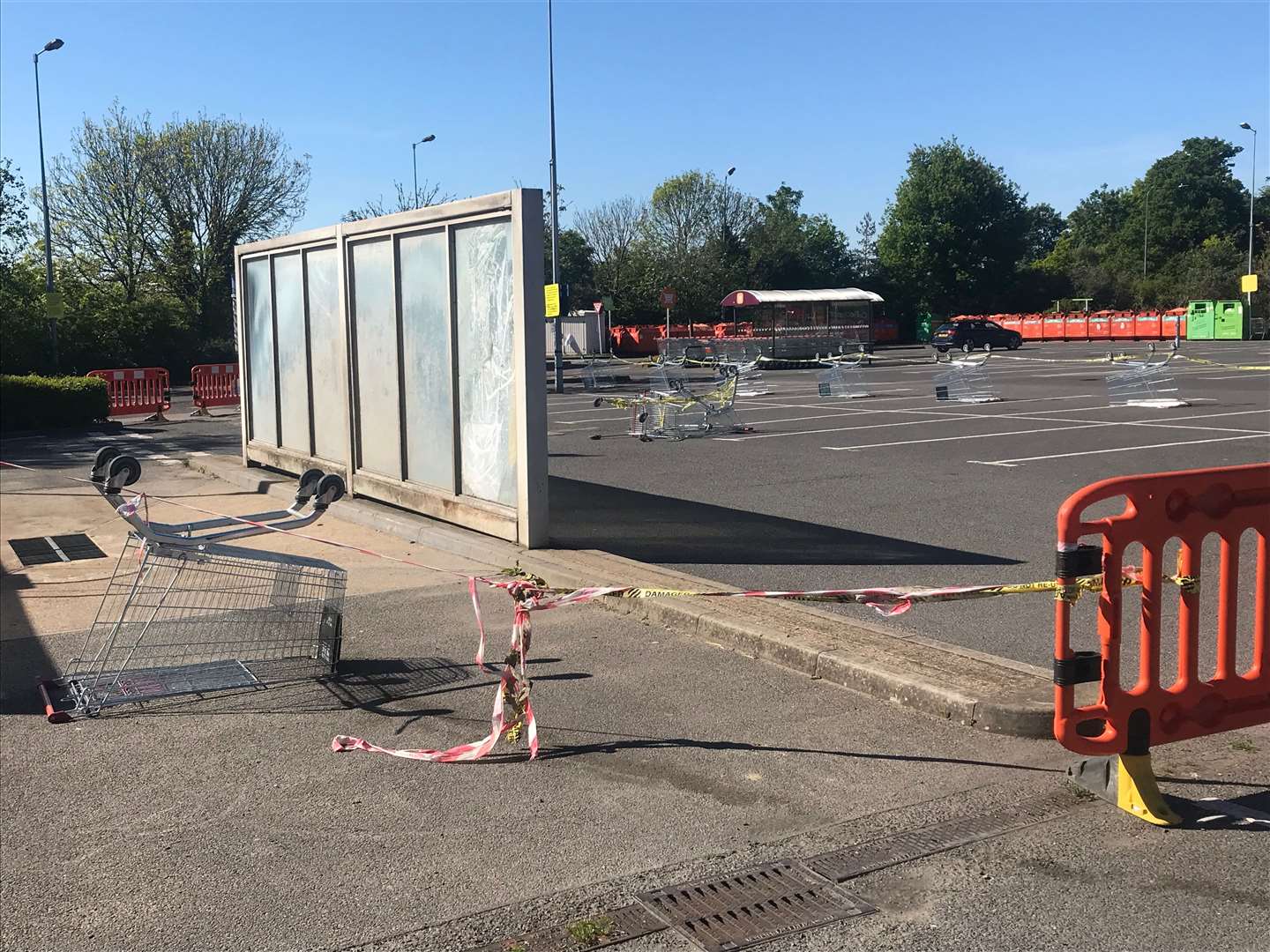 Trolleys have been used to block a sinkhole in Sainsbury's car park in Aylesford (10360995)