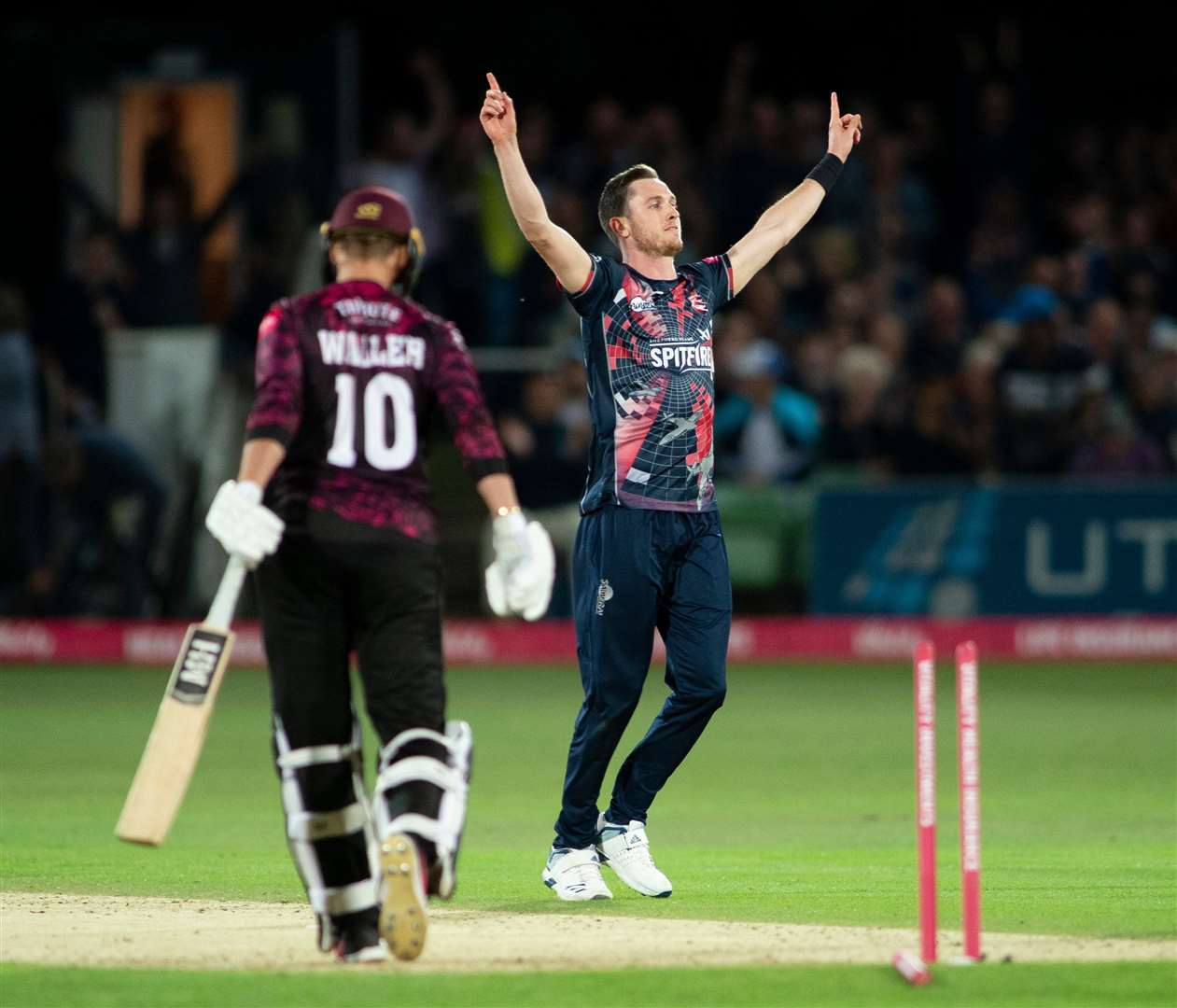 Adam Milne seals victory for Kent against Somerset in the T20 Blast with the wicket of Max Waller. Picture: Ady Kerry