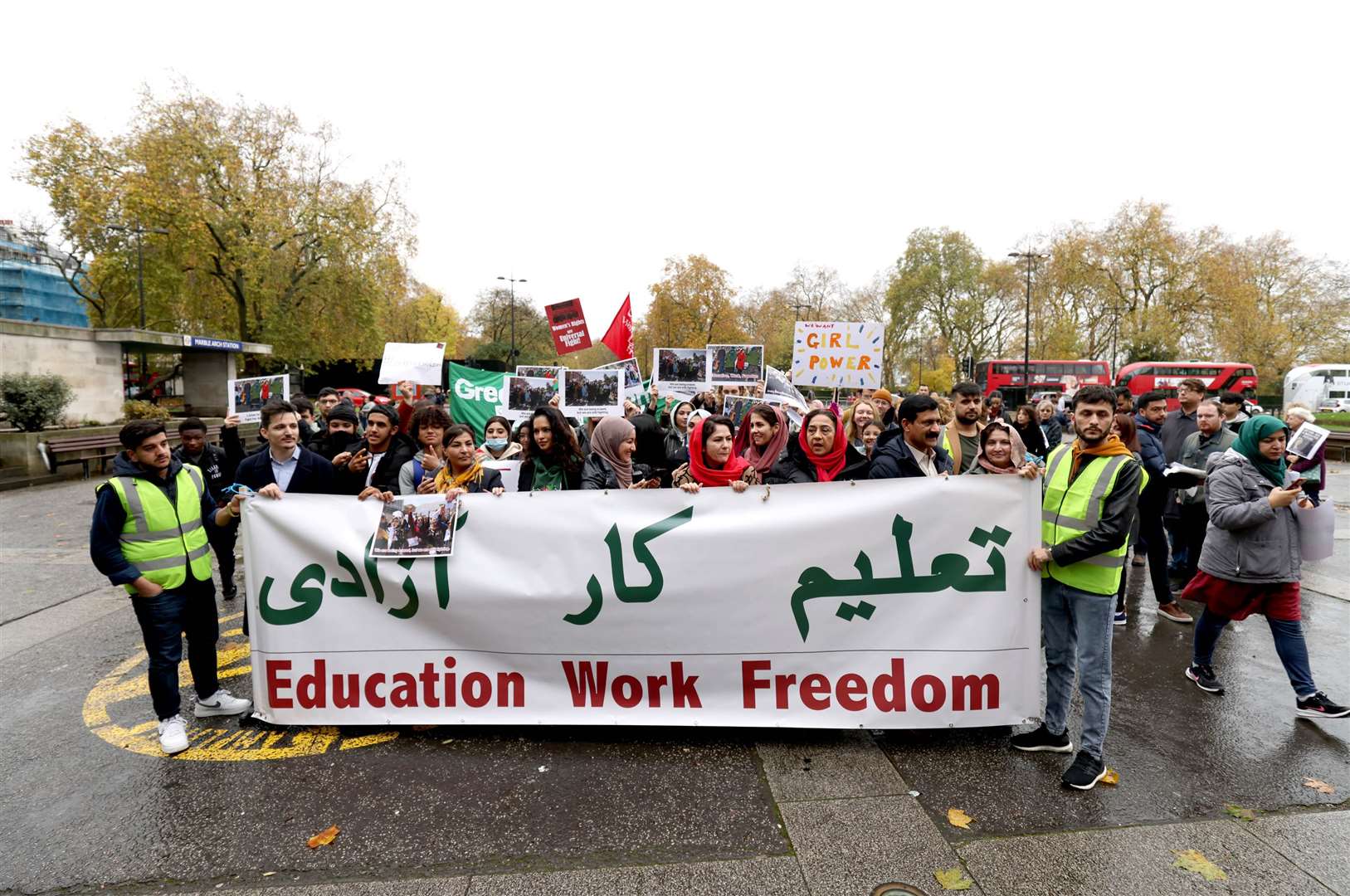 People gather ahead of a march in London for the freedom of Afghan women and girls organised by Action for Afghanistan (Belinda Jiao/PA)