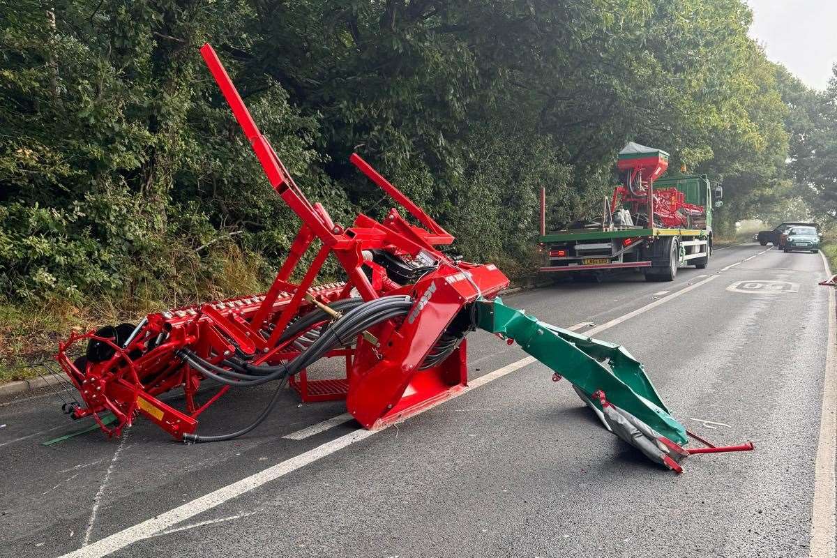 The A257 between Canterbury and Littlebourne was closed after farming equipment fell off a lorry. Picture: Atish Patel