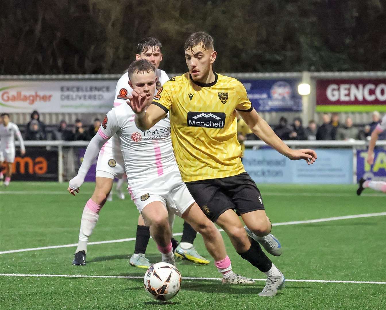 Antony Papadopoulos looks to work an opening on the edge of the Farnborough box. Picture: Helen Cooper