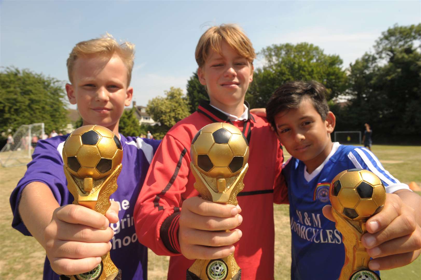 The Pilgrims School, Warwick Crescent, Borstal..World Cup Day..L-R: Zac (11) Pilgrim, Jack (11) St Mark's (Eccles) and Thakur (10) St Margarets of Troy Town,.Picture: Steve Crispe. (2924101)