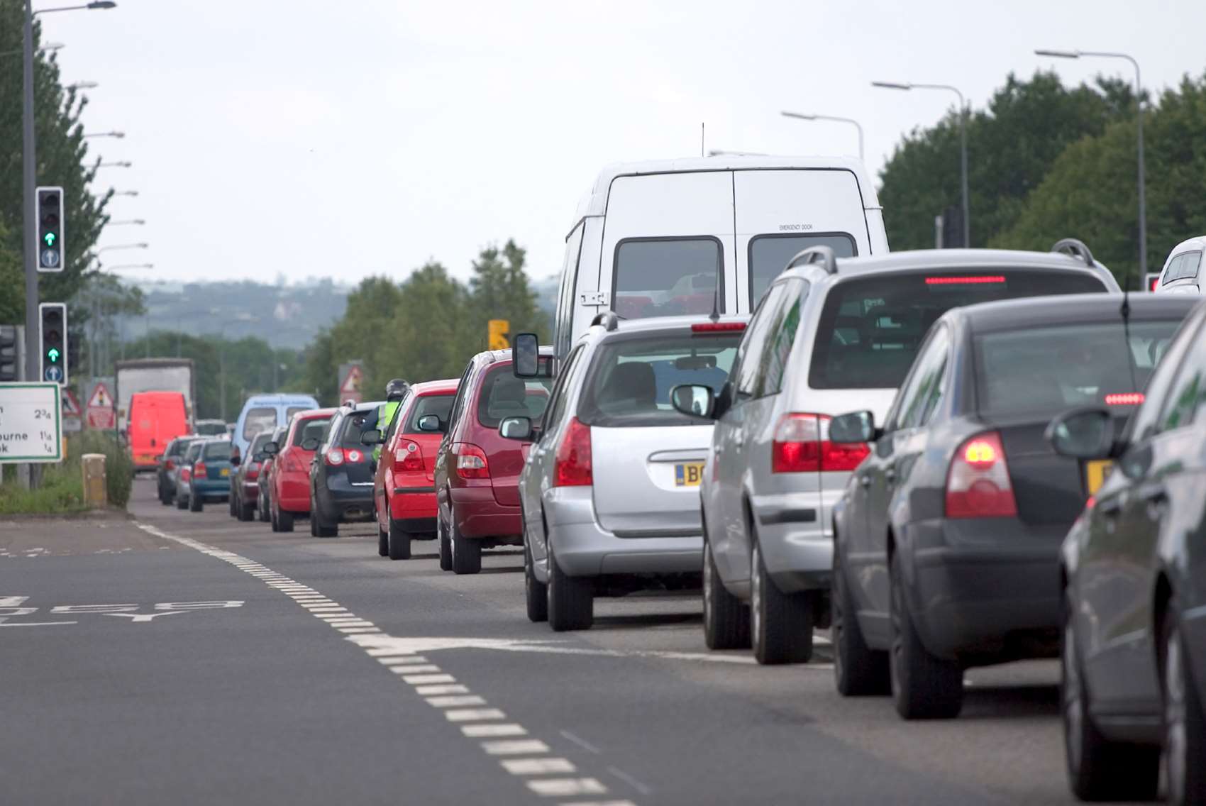 Traffic is queueing back for miles. Stock image