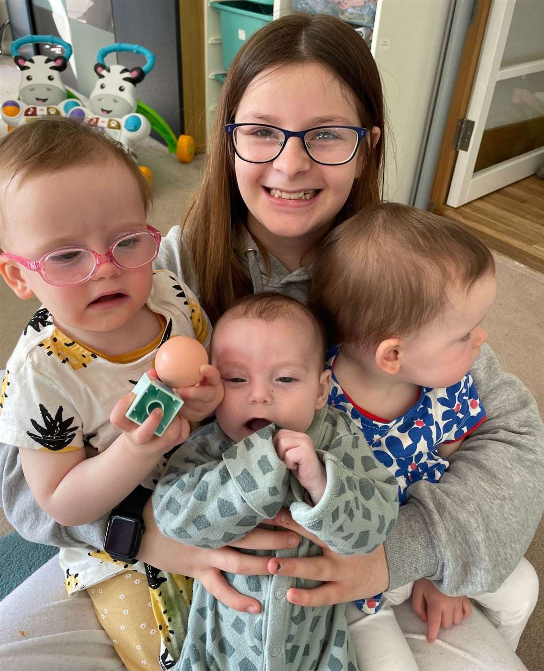 Sarah's oldest Octavia, with twins Astrid and Iris, and baby Zelda. Picture: Sarah Johnson