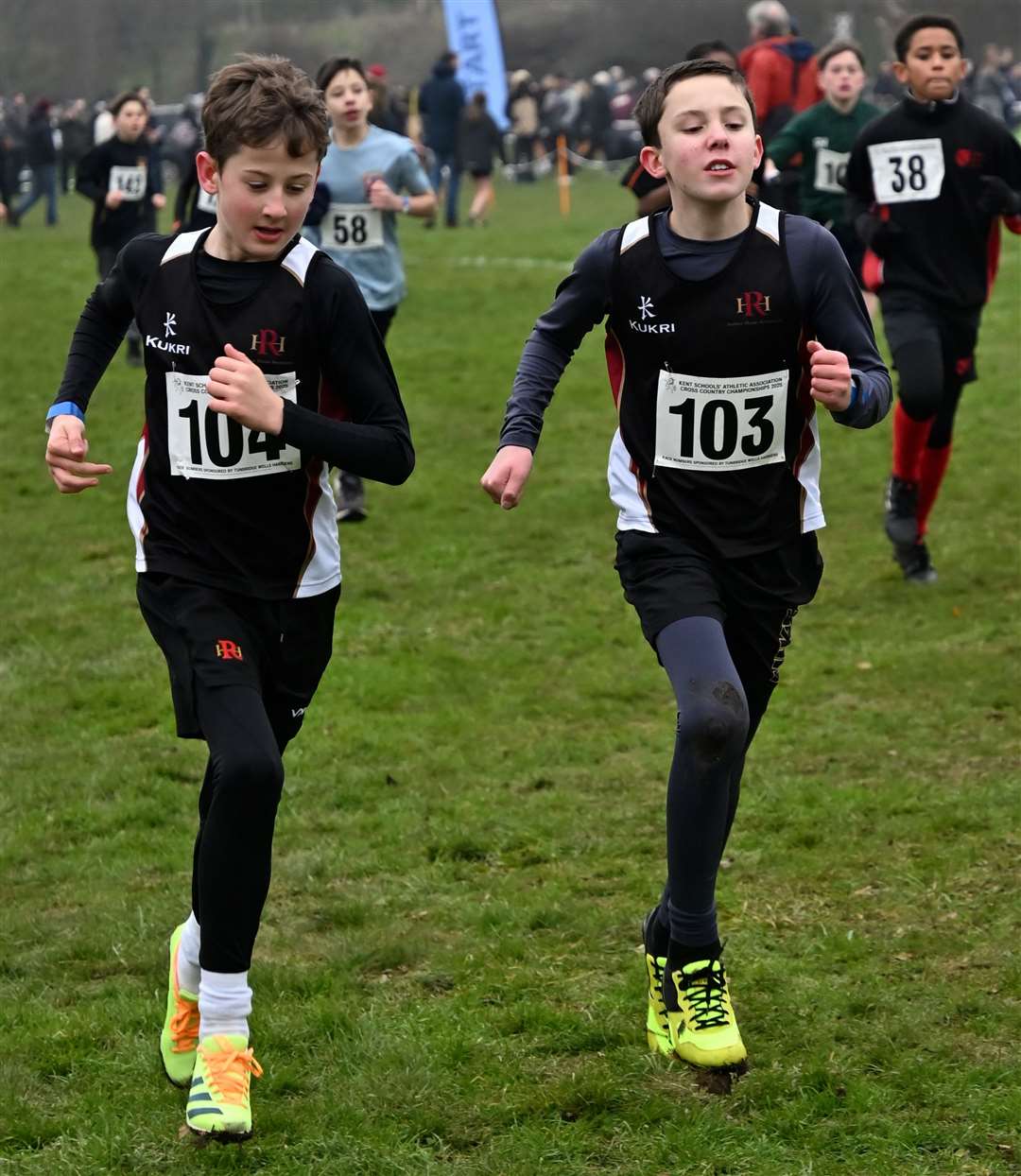 No.s 104 and103 - Sevenoaks’ duo Luca Wakely and Samuel Perrotton in the Year 7 boys’ race. Picture: Simon Hildrew