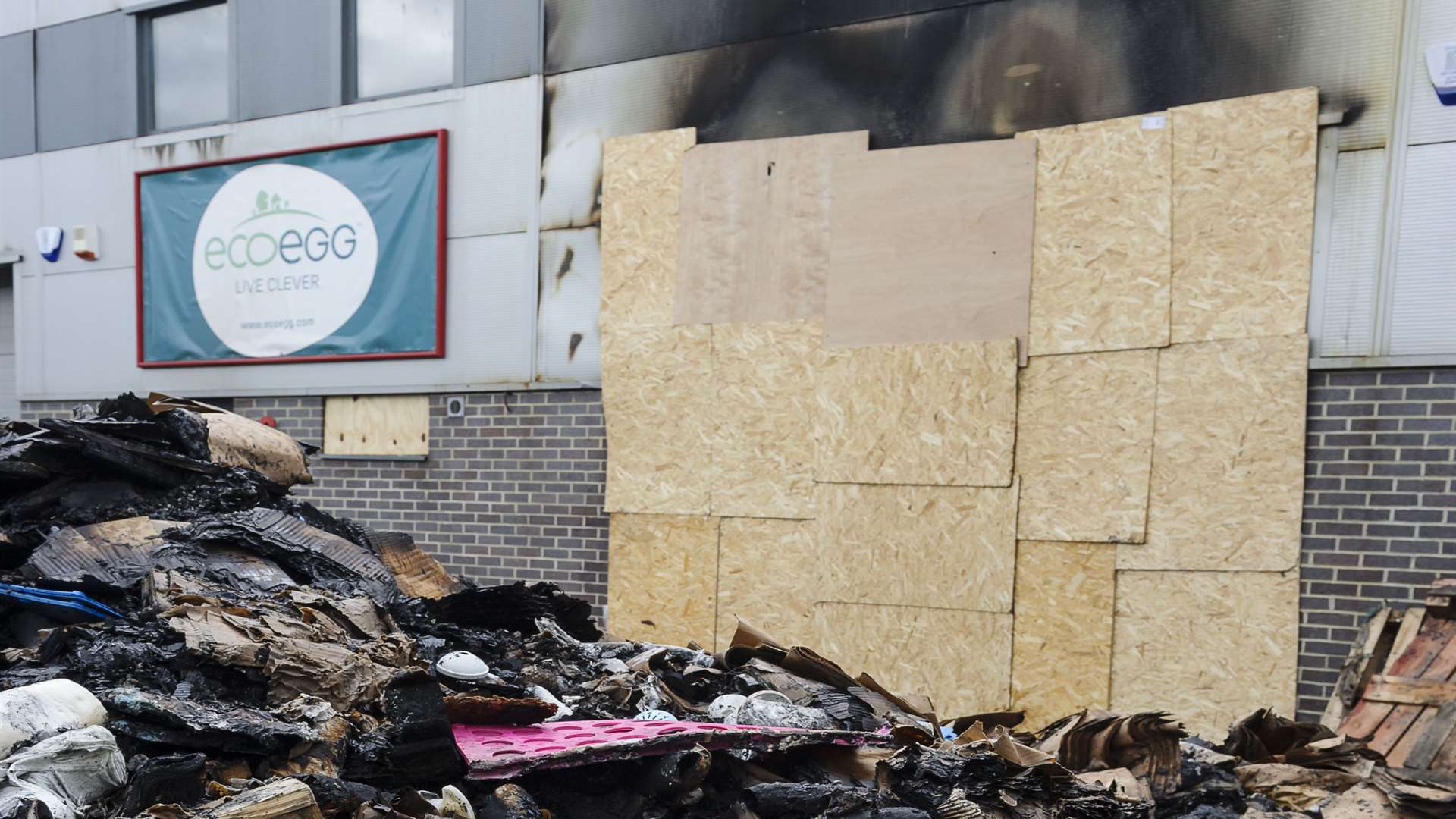 Fire-damaged Ecoegg building on the Integra Estate