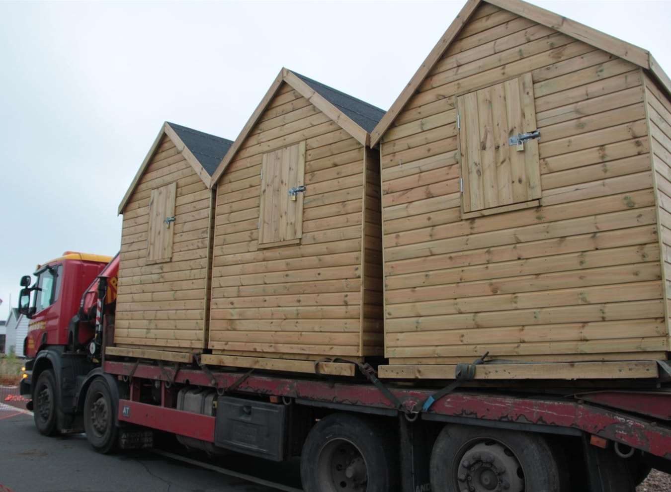 The beach huts on Walmer seafront being removed