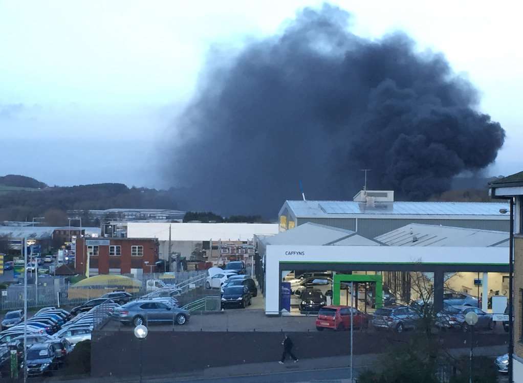 A large cloud of smoke above the industrial estate. Picture: Simon Mendoza