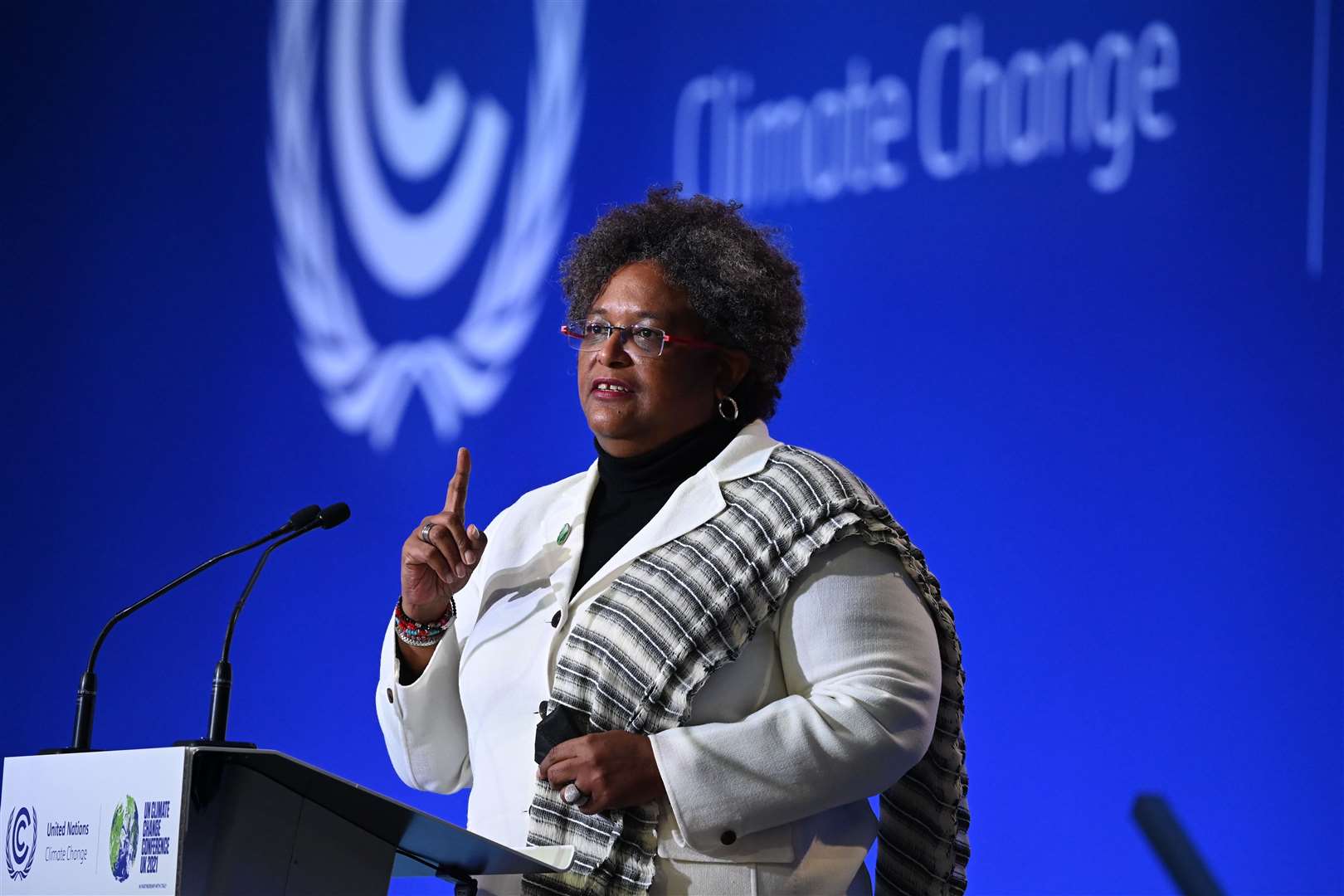 During the opening speeches, prime minister of Barbados Mia Mottley urged her fellow leaders to try harder to avoid the climate change ‘death sentence’ (Jeff J Mitchell/PA)