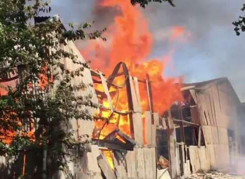 The fire at its height. Picture: Kent Fire and Rescue.