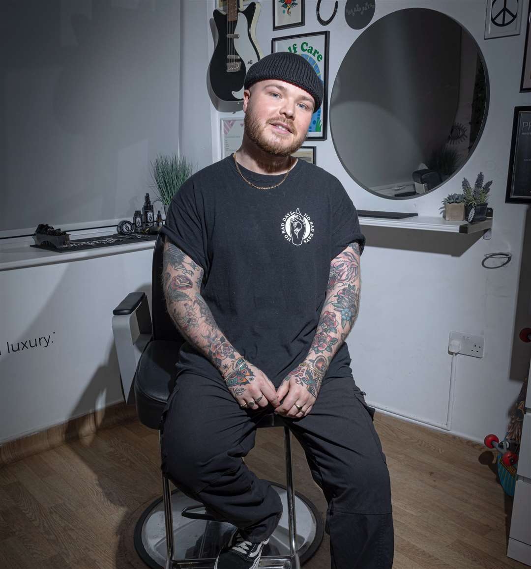 Jake Cox runs No Bad Days barbershop on St Mary's Island, Chatham. Photo credit: Bruce Middlemiss