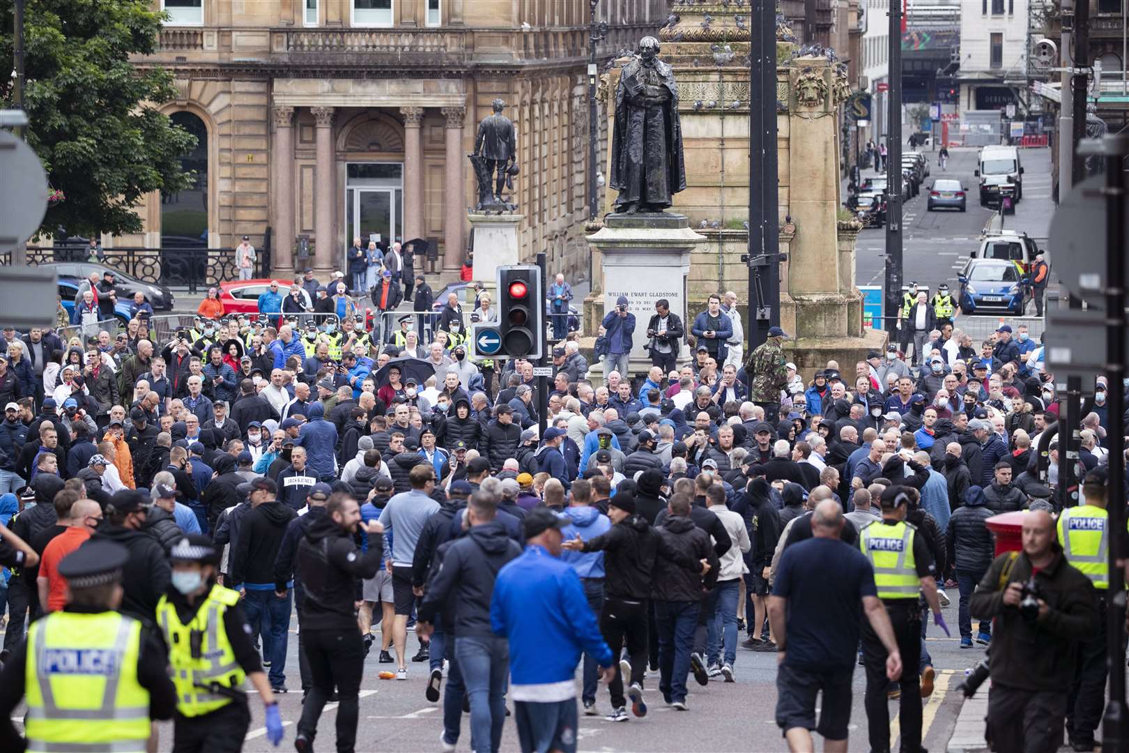 Protesters in George Square, Glasgow (Jane Barlow/PA)