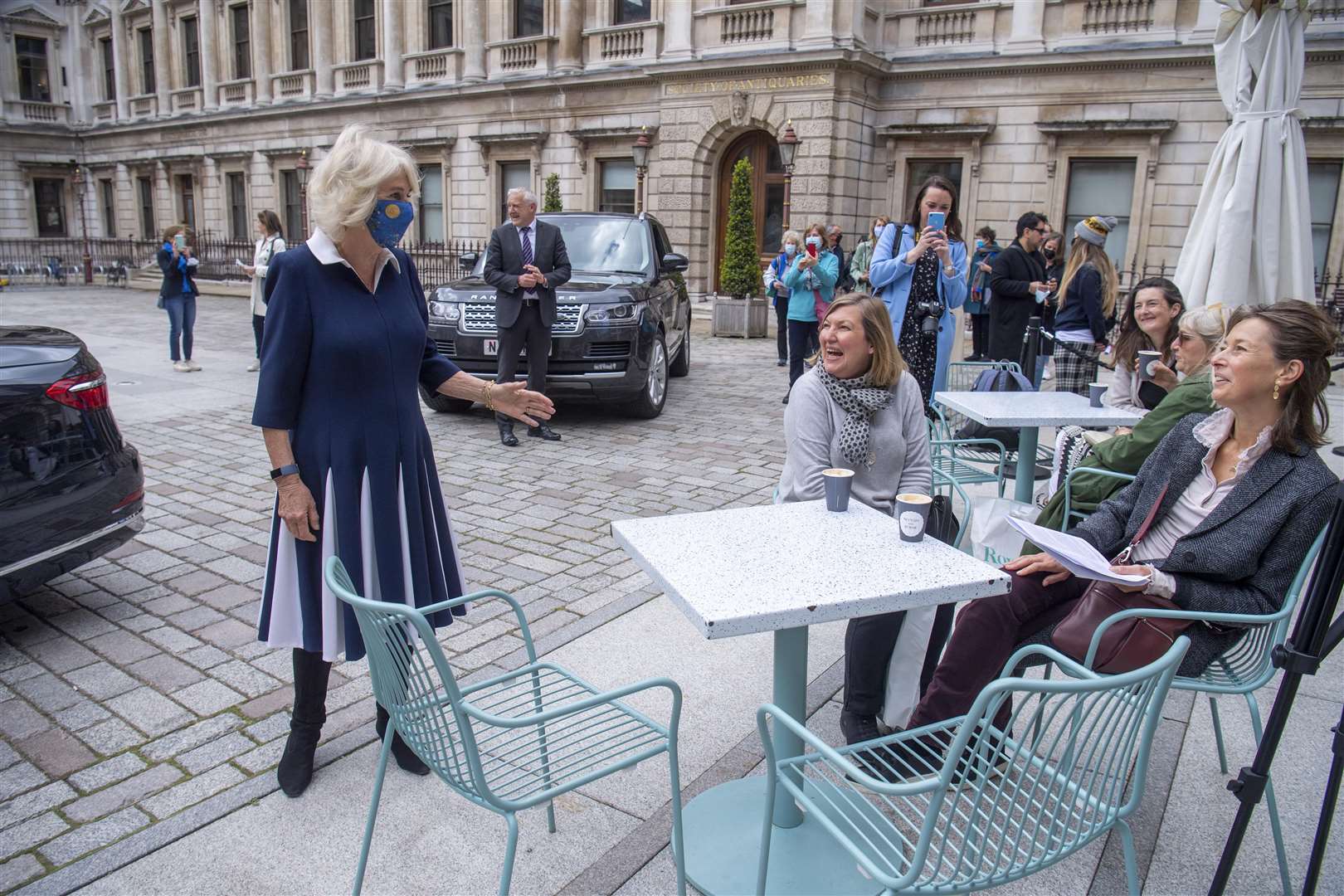 The Duchess of Cornwall speaks to members of the public as she arrives at the Royal Academy of Arts (Paul Grover/The Daily Telegraph/PA)