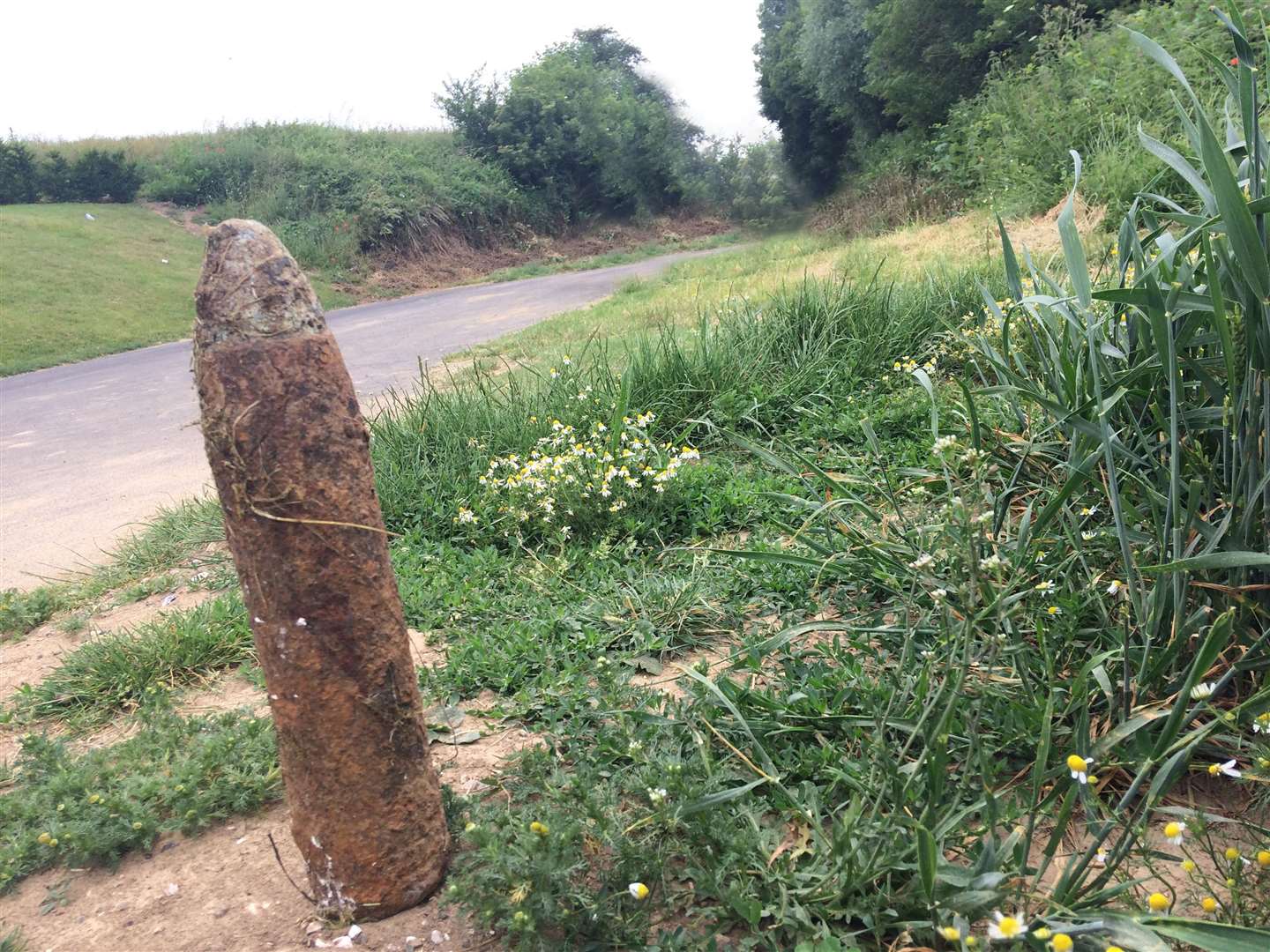 An unexploded British shrapnel artillery shell with its time-fuse still intact (Keele University/PA)