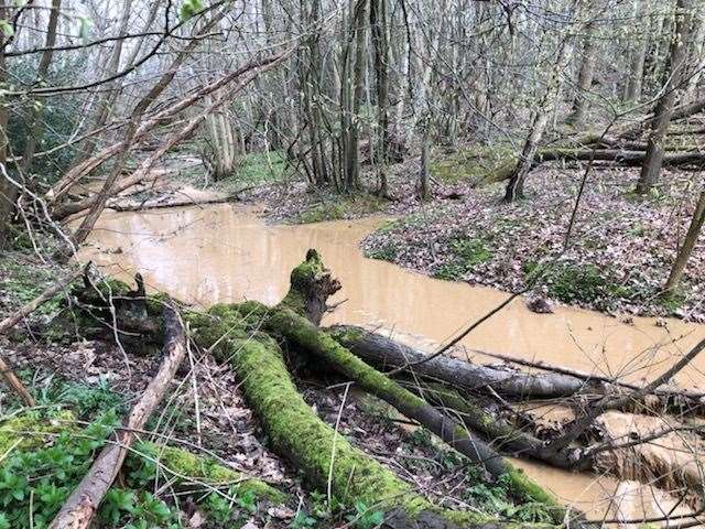 The runoff is pouring from Barratt Homes' The Woodlands site in Herne Bay Road, Sturry