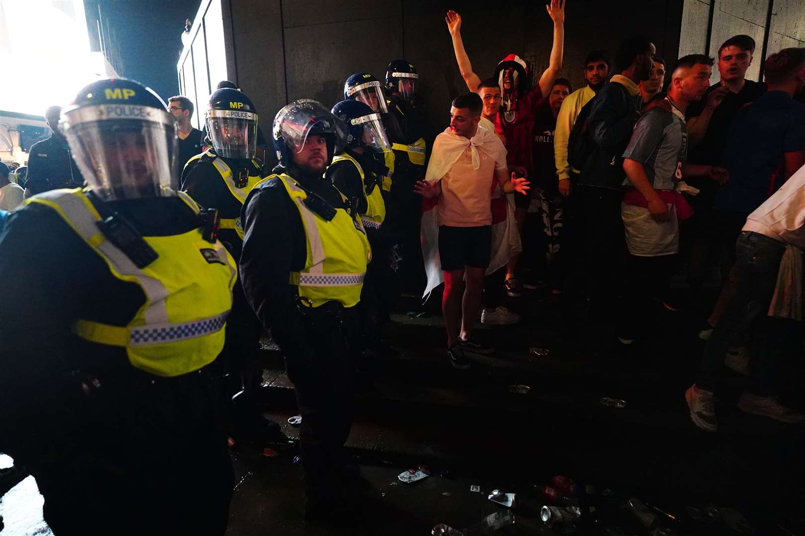 England fans clashed with police in central London after England lost the final (Victoria Jones/PA)