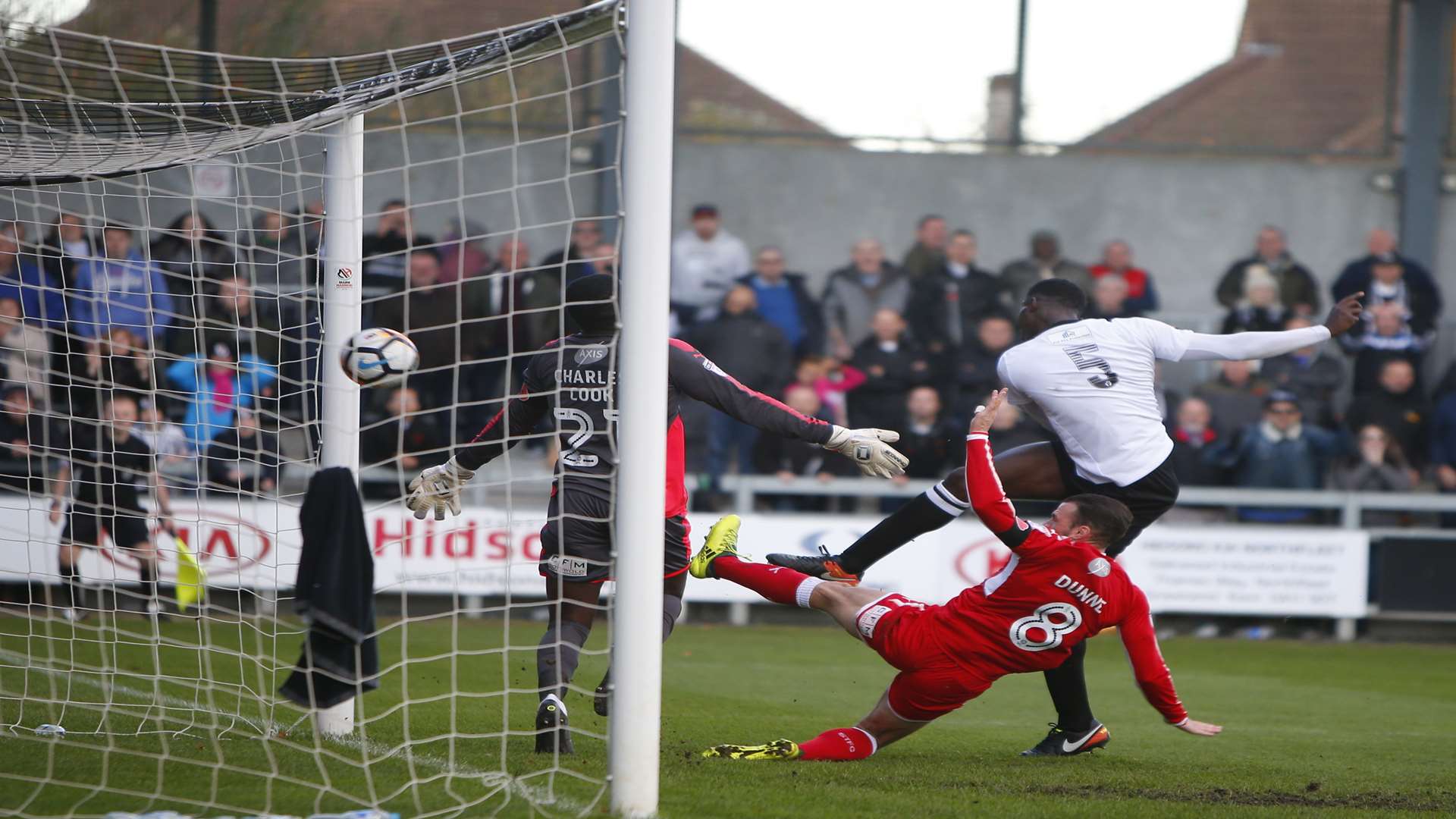 Richard Sho-Silva scores Dartford's consolation Picture: Andy Jones