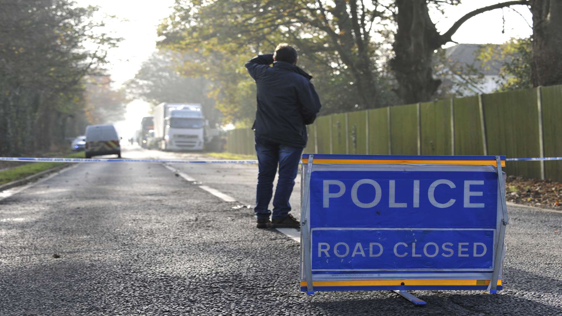 Canterbury Road, Densole, after the crash involving a lorry and a forklift truck