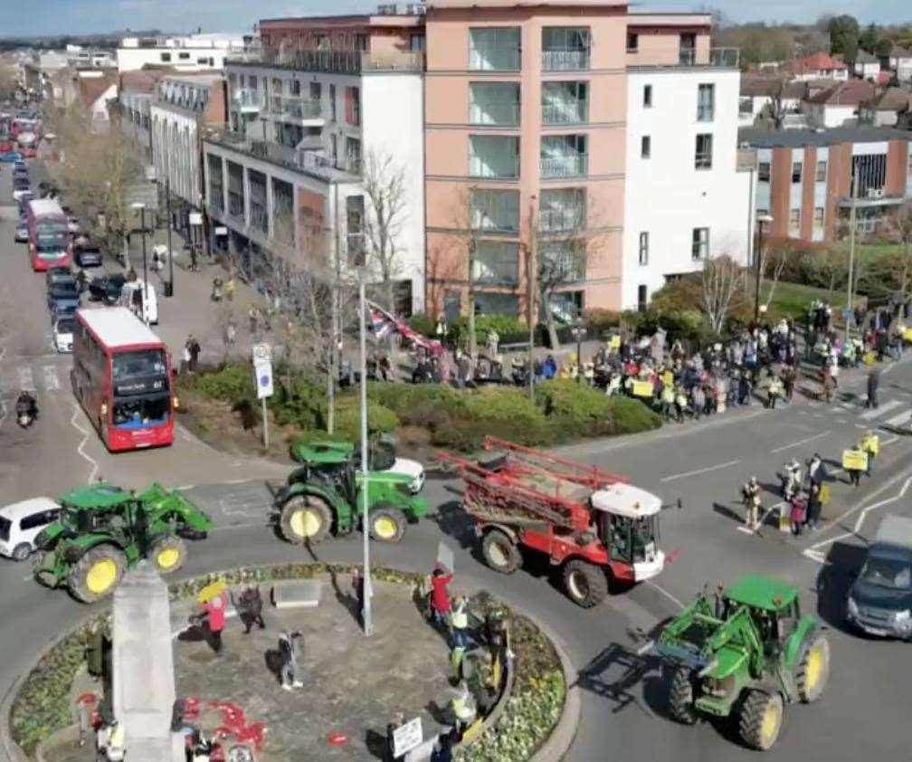 Farmers drove their tractors into Orpington to join the demonstration