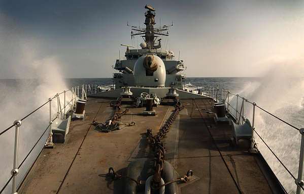 HMS Kent crashing against the waves. Pictures courtesy Royal Navy