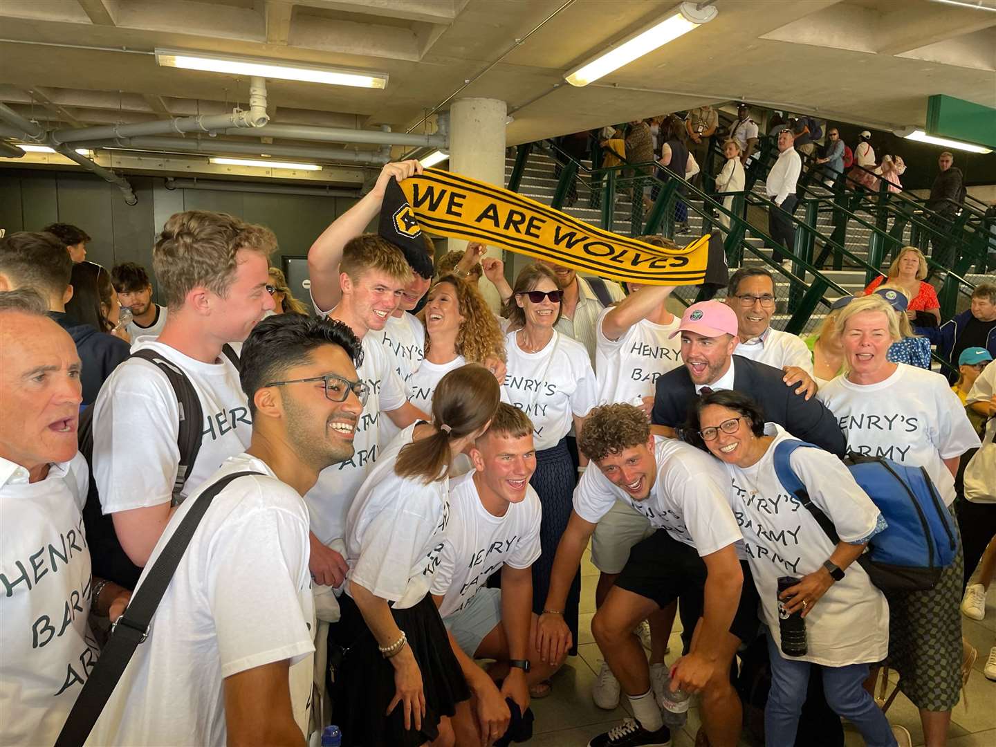 Henry Searle’s very own “Barmy Army” celebrating outside Court One