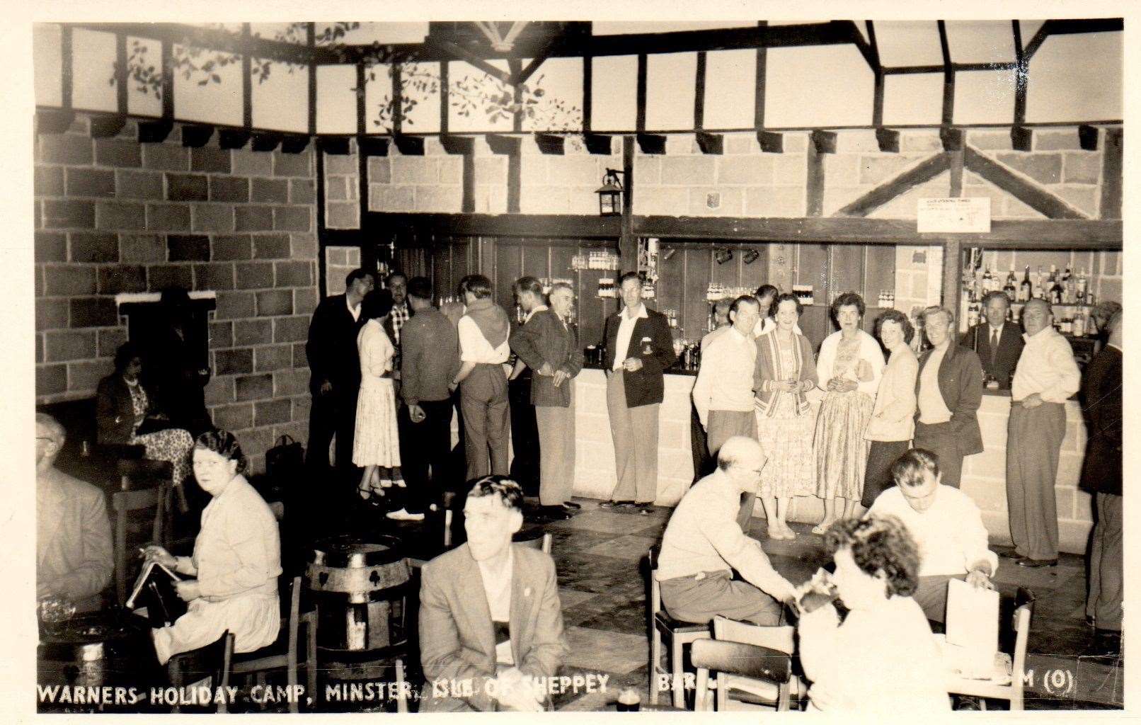 The bar at Warners holiday camp, Minster, Sheppey. Postcard in the Matthew and Hazel Bodiam Collection