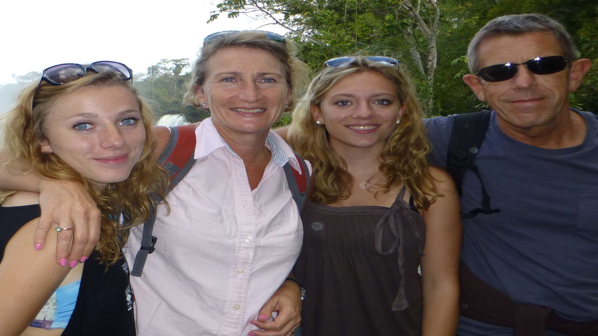 Gillian Metcalf, with daughters Natasha, Alice and husband Charlie by the Iguazu falls on their holiday in Brazil