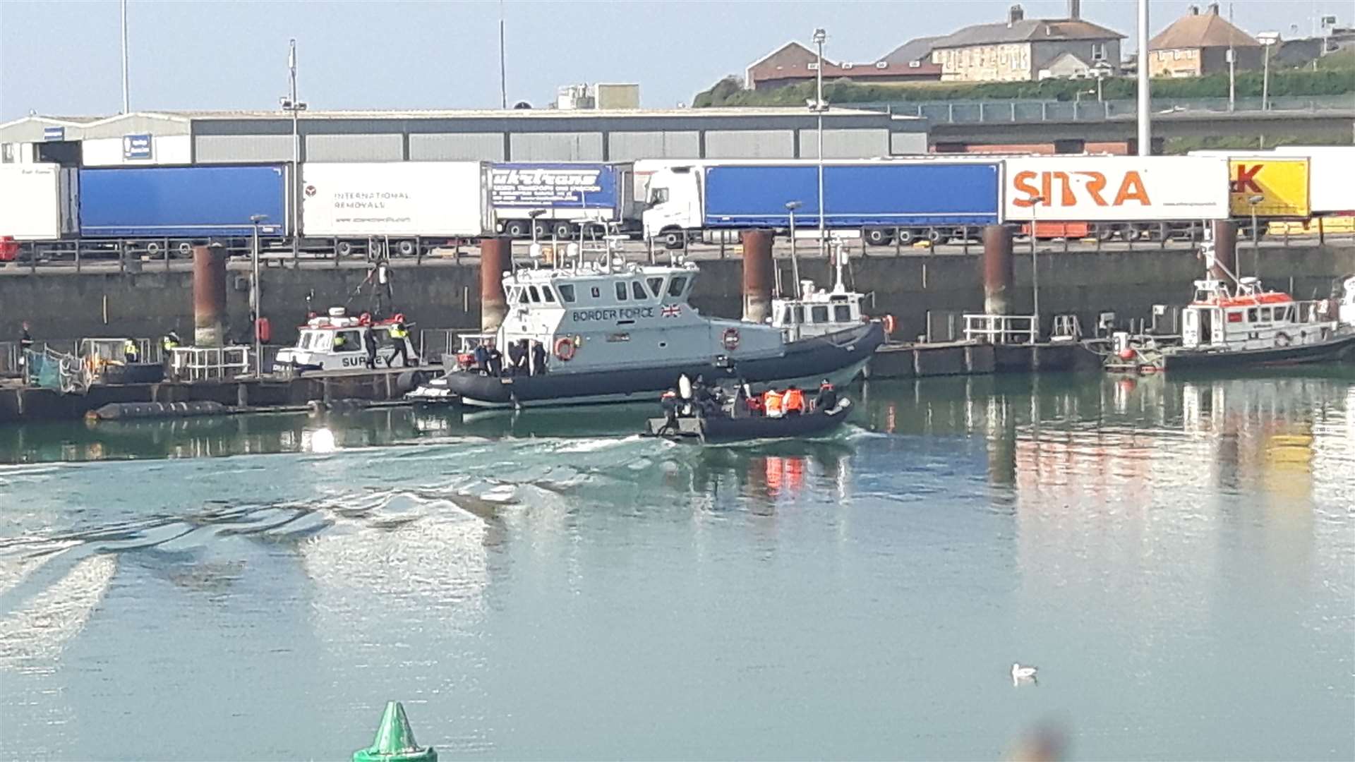 Suspected migrants arriving on a RHIB at Dover Marina yesterday