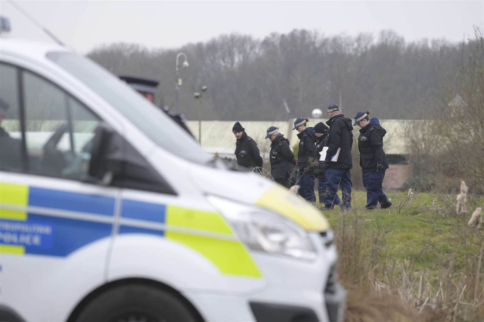 Police at Bears Lane, Great Chart, Ashford, March 2021 searching before Sarah was found dead..Picture: Barry Goodwin