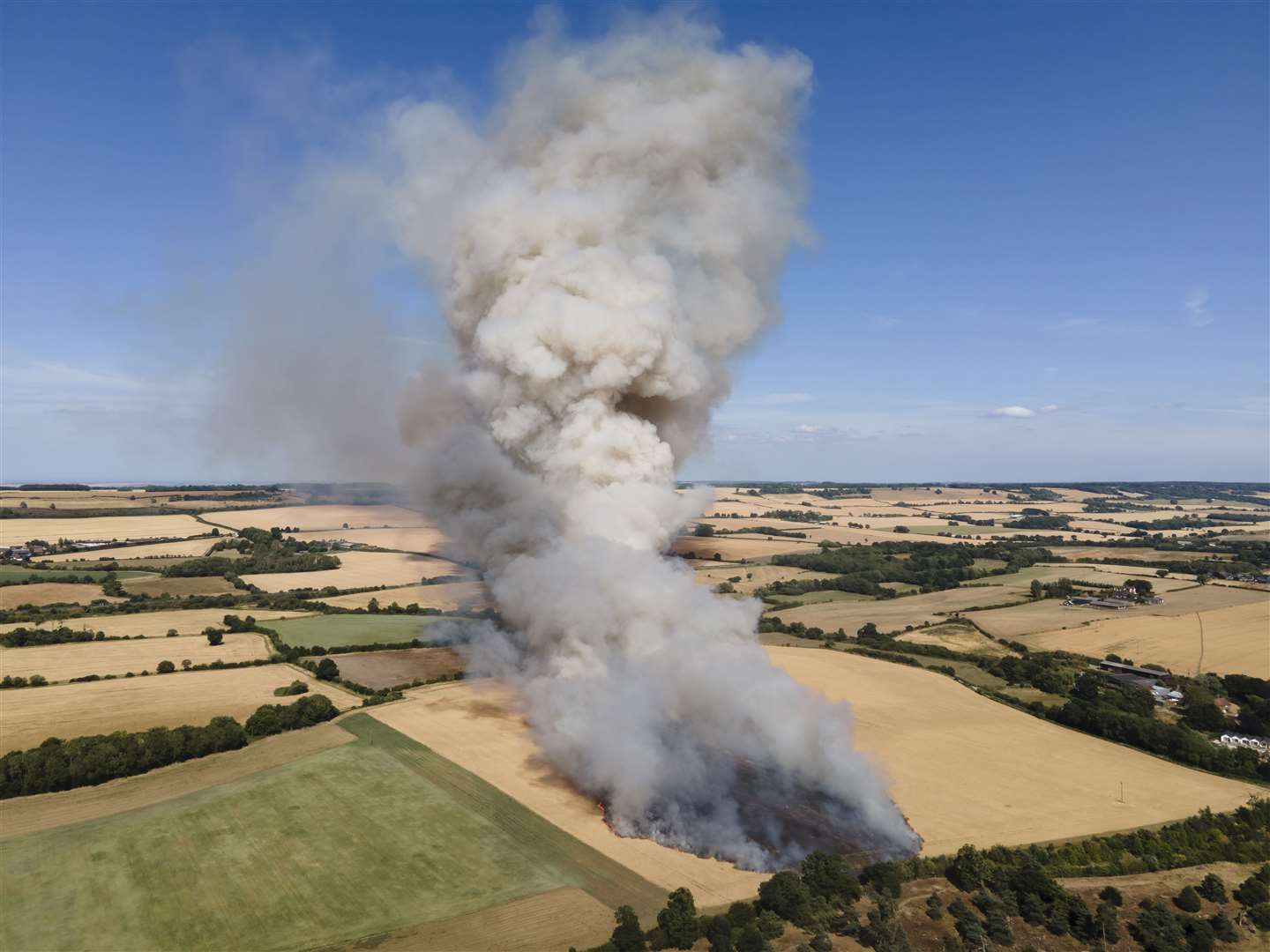 View of the flames showing the fire in fields around Lenham Heath on Saturday afternoon. Picture: Nathan Hammonds Photography