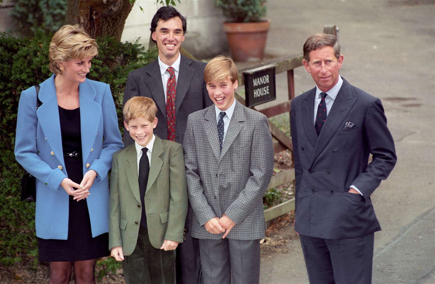 The Prince and Princess of Wales with their sons, Princes William and Harry, on William’s first day at Eton (Stefan Rousseau/PA)