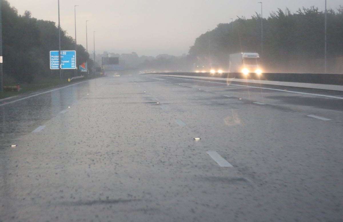 Surface water on the M20 coastbound. Picture: Simon Bates