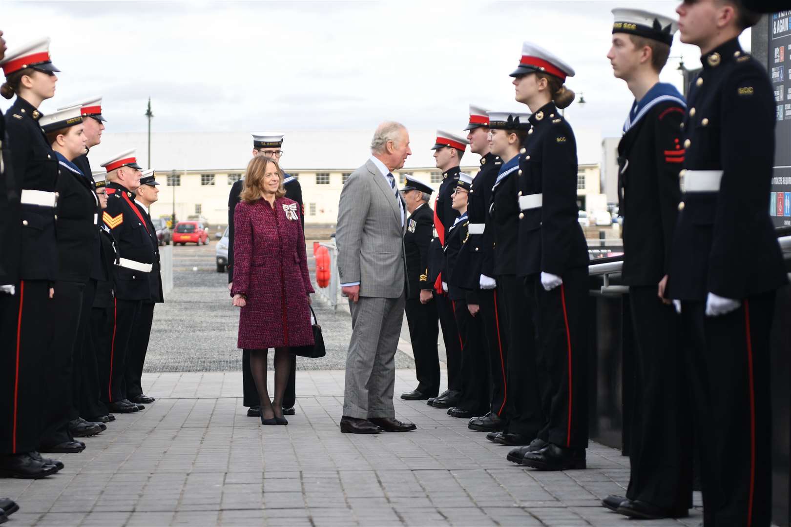 The Prince of Wales arrives greeted by the Sheppey and Medway Sea Cadets. Picture: Barry Goodwin