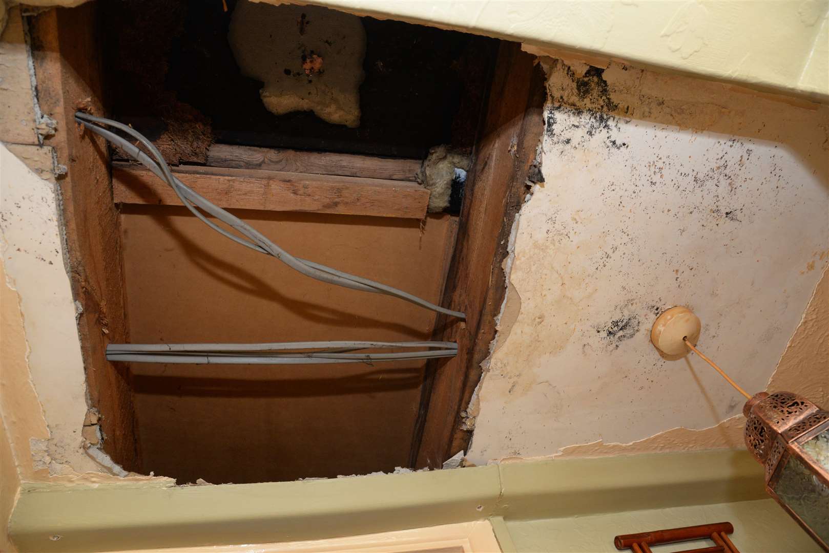 Damage in Theresa Tait's leaking flat in Godwin Road, Thanington. Picture: Chris Davey