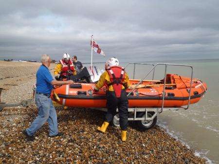 Walmer inshore class ‘d’ lifeboat is launched as part of a major search operation by the emergency services to find a vulnerable 20-year-old