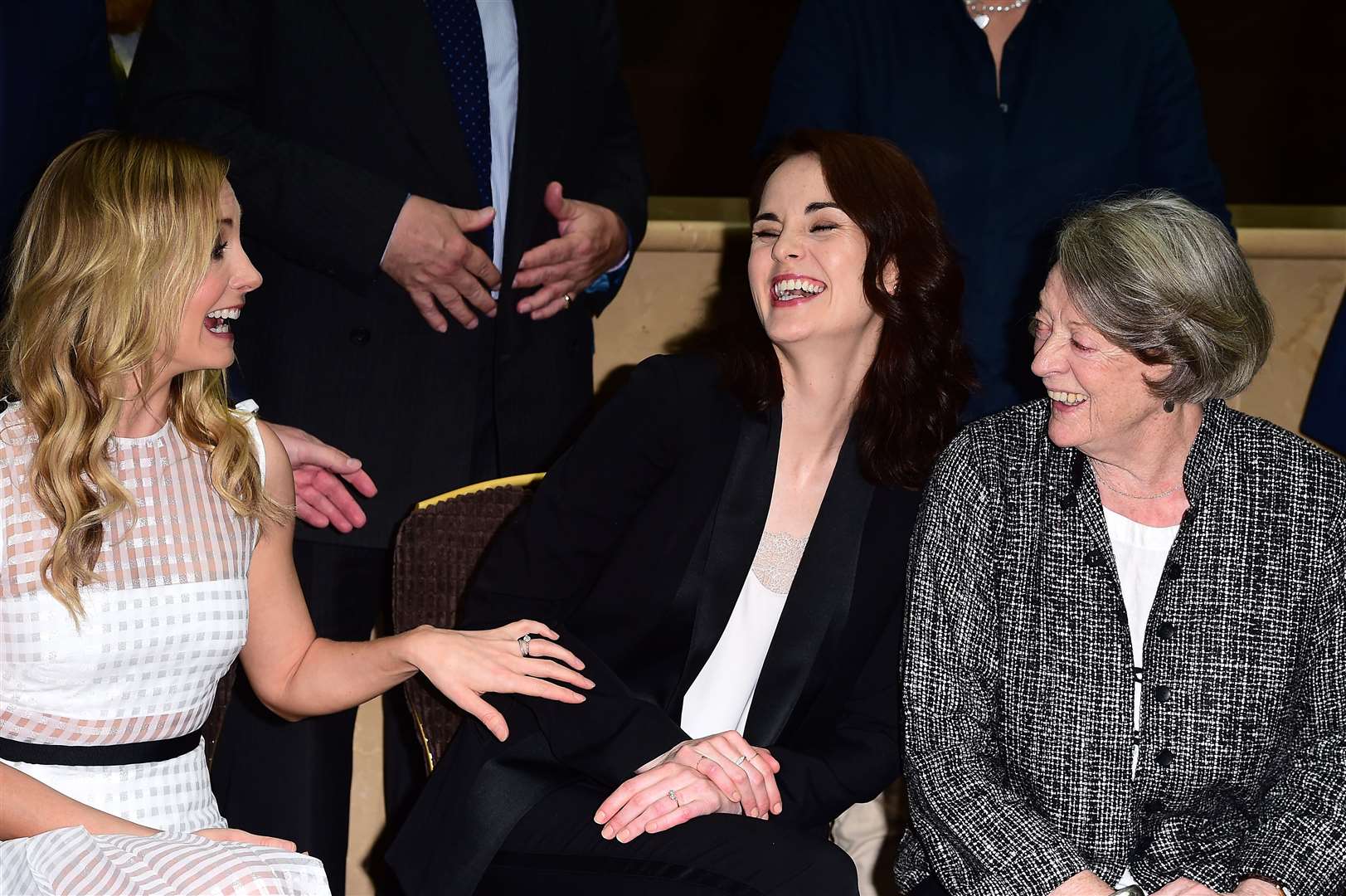 Dame Maggie Smith with her Downton Abbey co-stars Joanne Froggatt, left, and Michelle Dockery in 2015 (Ian West/PA)