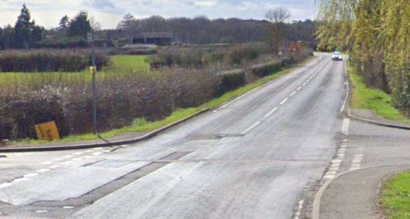 Hamstreet Road in Shadoxhurst, near Ashford, was shut at the crossroads for Bromley Green Road and Hornash Lane following a three-car crash. Picture: Google