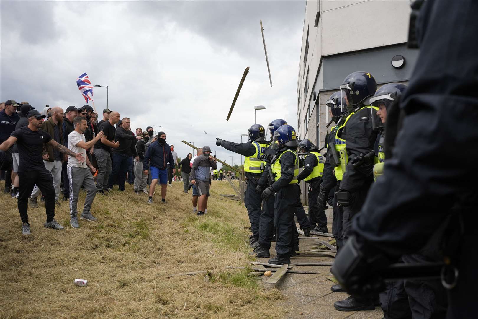 An anti-immigration protest outside the Holiday Inn Express in Rotherham (Danny Lawson/PA)