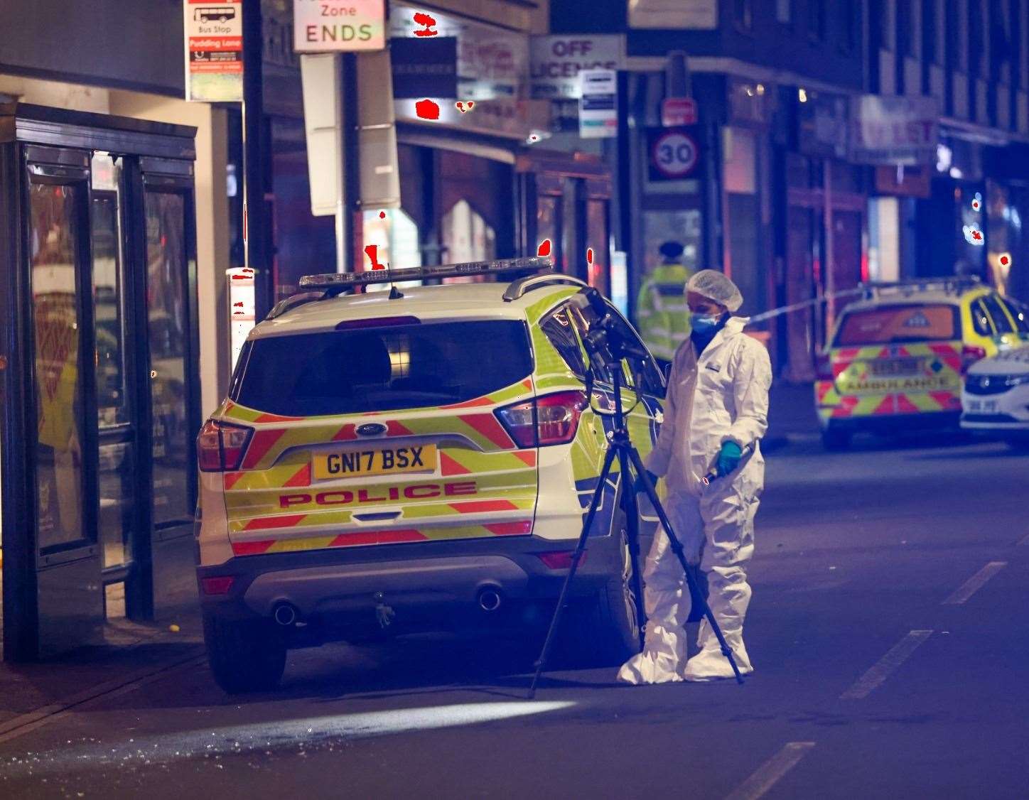 Forensics in Pudding Lane, Maidstone, after Wayne Duck was punched in the head twice