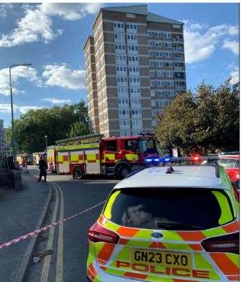 The fire at Midhurst Court prompted a large turn-out of emergency vehicles. Photo Graham Jarvis